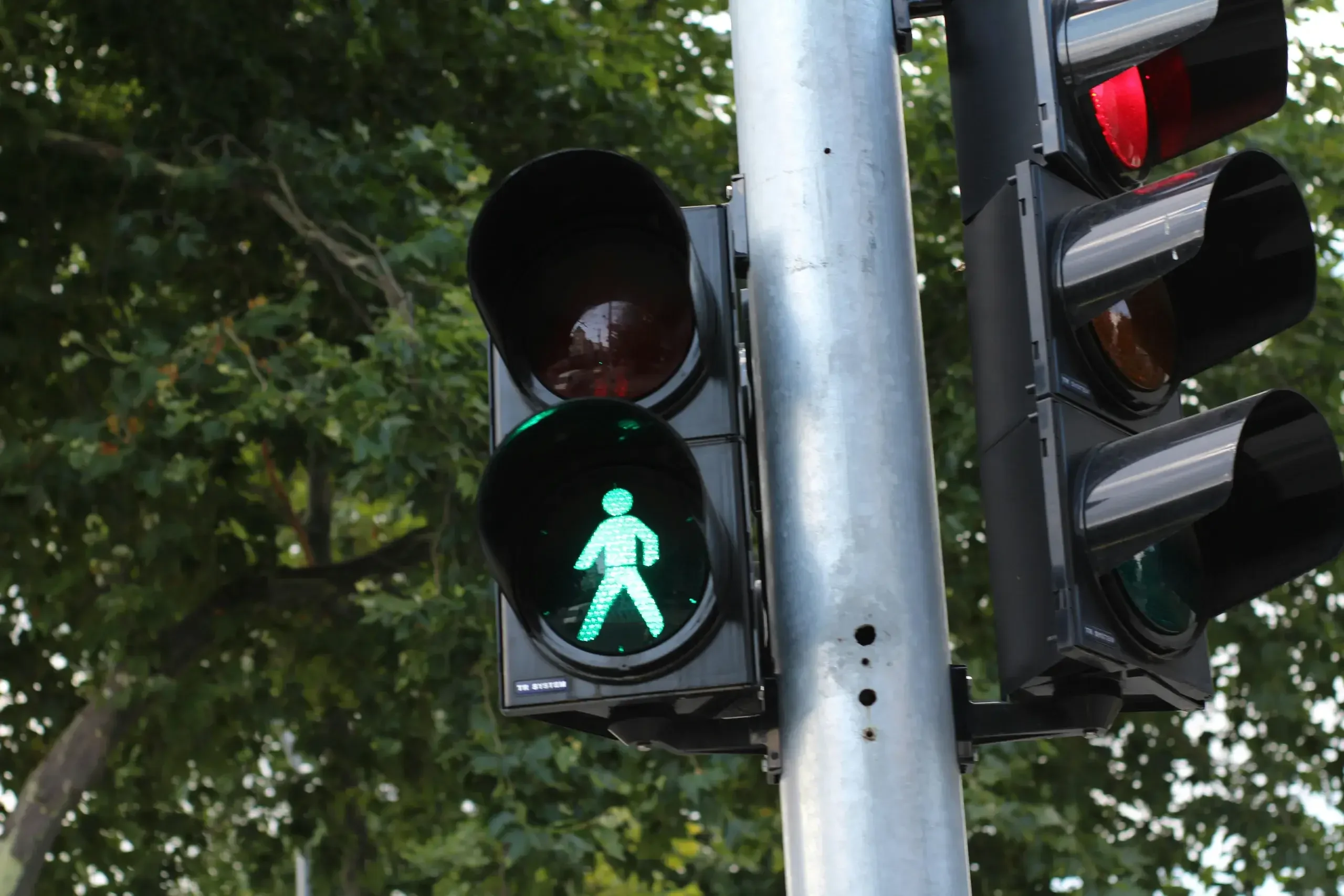 Semáforo en verde para peatones en un cruce